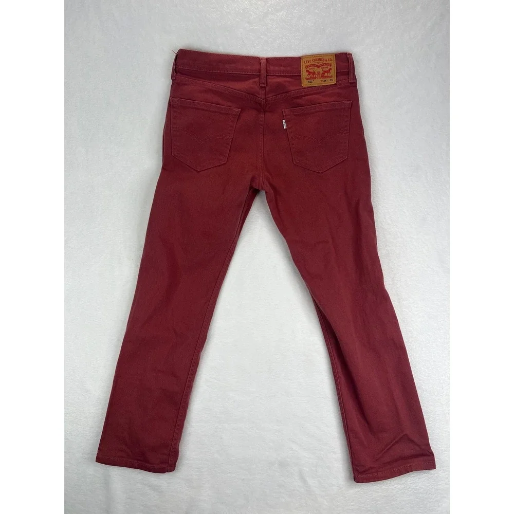 Levi Strauss 511 Slim Fit Red Denim Jeans Mens W34‎ L29 Casual Chinos Pants